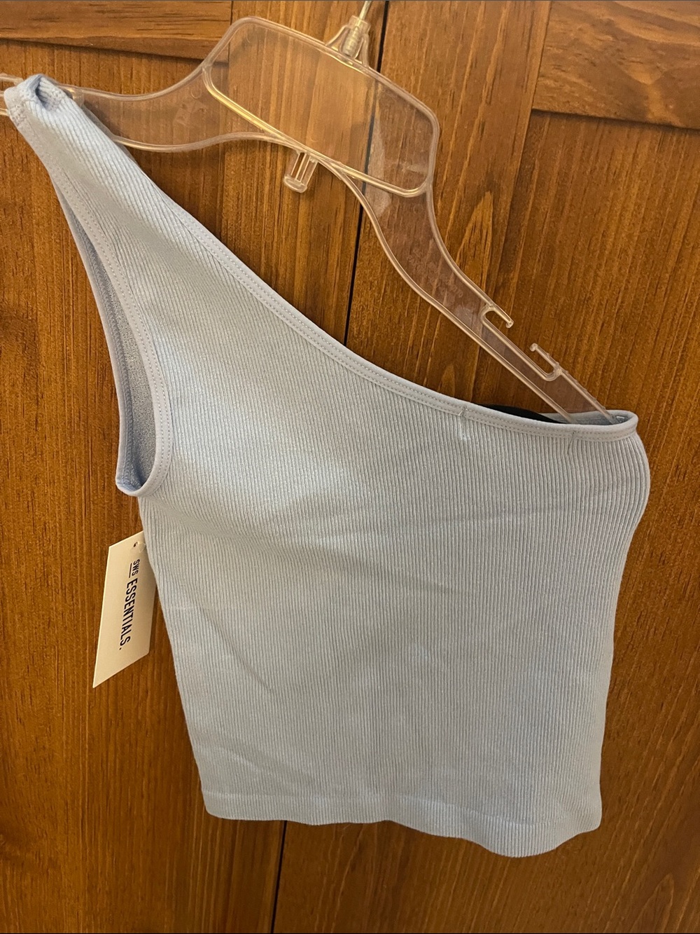 ESSENTIALS One-Shoulder Ribbed Tank Top - Light Blue - Picture 4 of 4